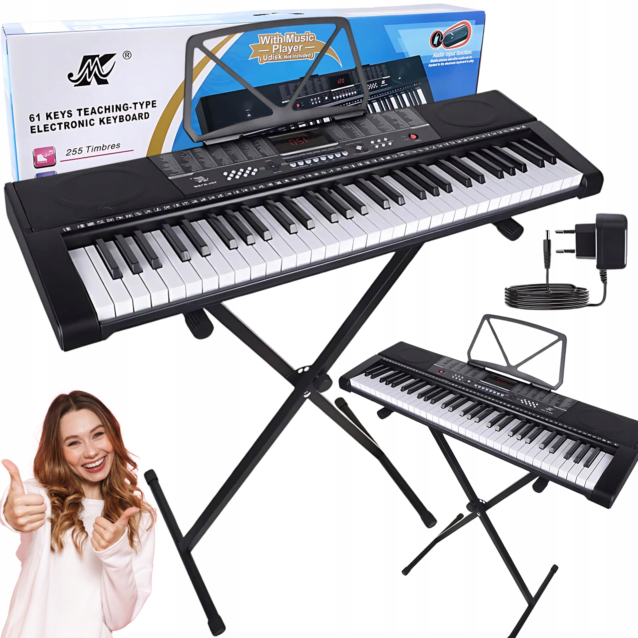 Velké Klávesy Pro Výuku Klavíru 61 Kláves Usb MP3 Mk 2102 Stativ