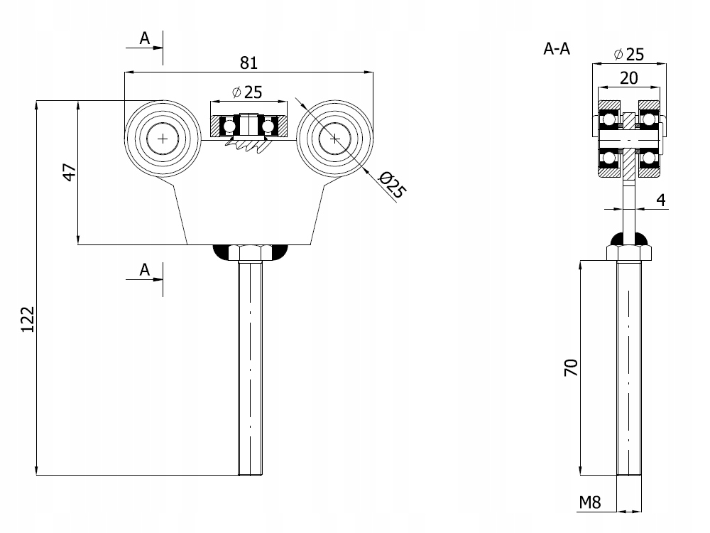 WÓZEK ROLKA ze śrubą M8 PROFIL 30x30 G5M30M8 Marka Zabi