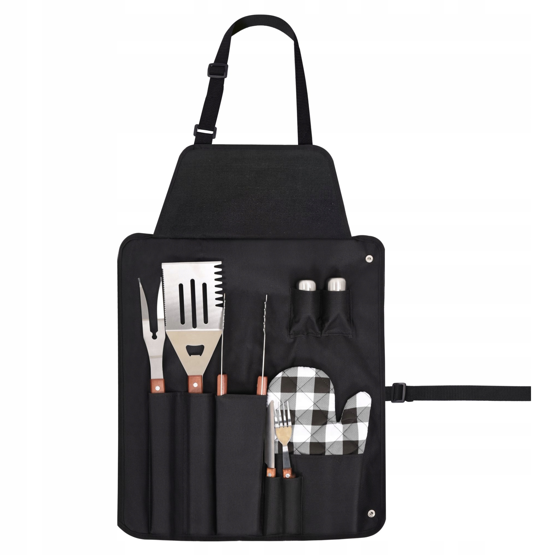 FARTUCH do grilla + akcesoria 8 szt. DUŻY ZESTAW rękawica łopatka szczypce Producent bez marki