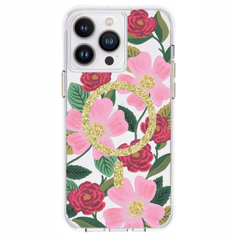 Rifle Paper Clear MagSafe – Pouzdro pro iPhone 14 Pro Max zdobené zlatem (Rose Ga)