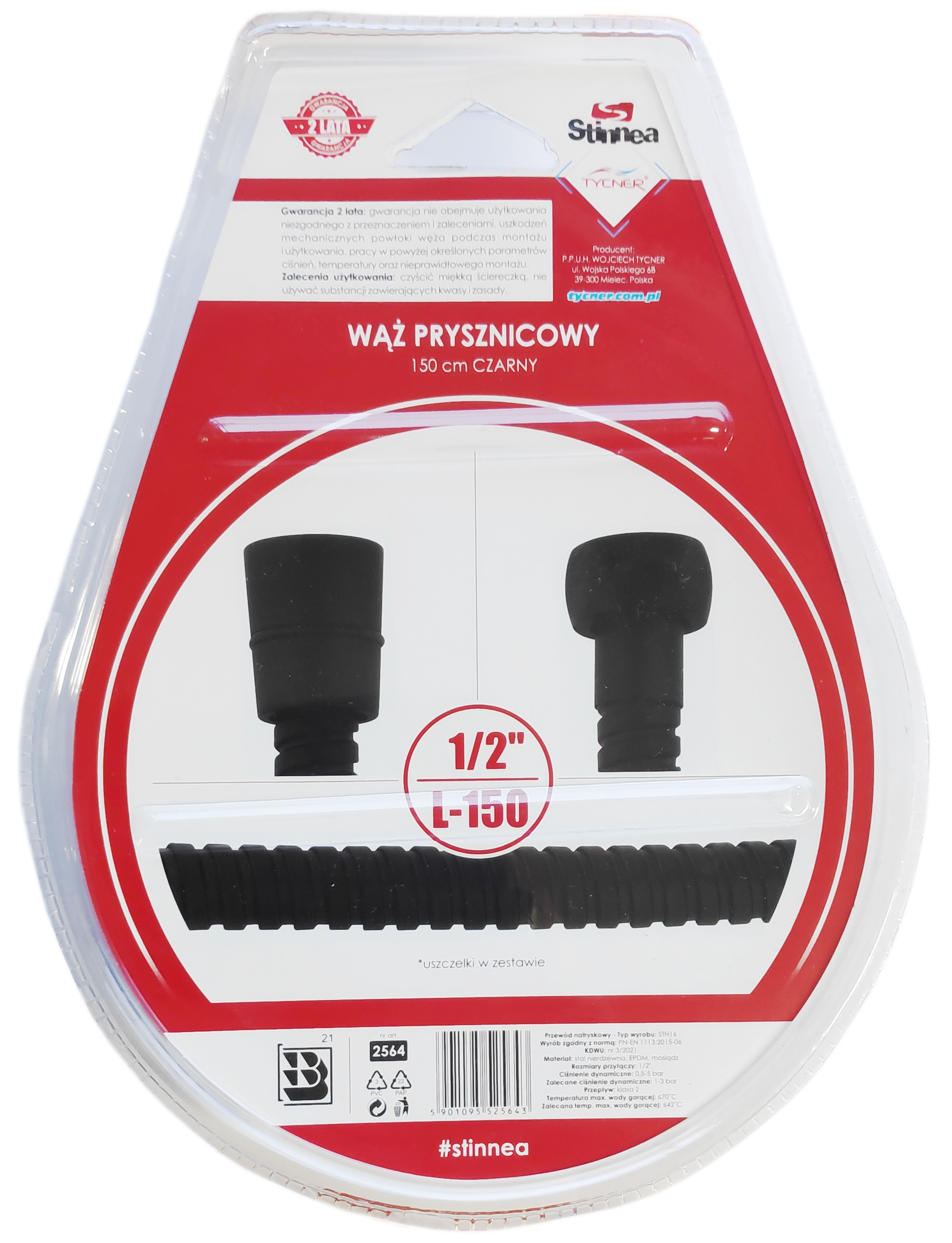 WĄŻ PRYSZNICOWY CZARNY 150 CM Marka Tycner