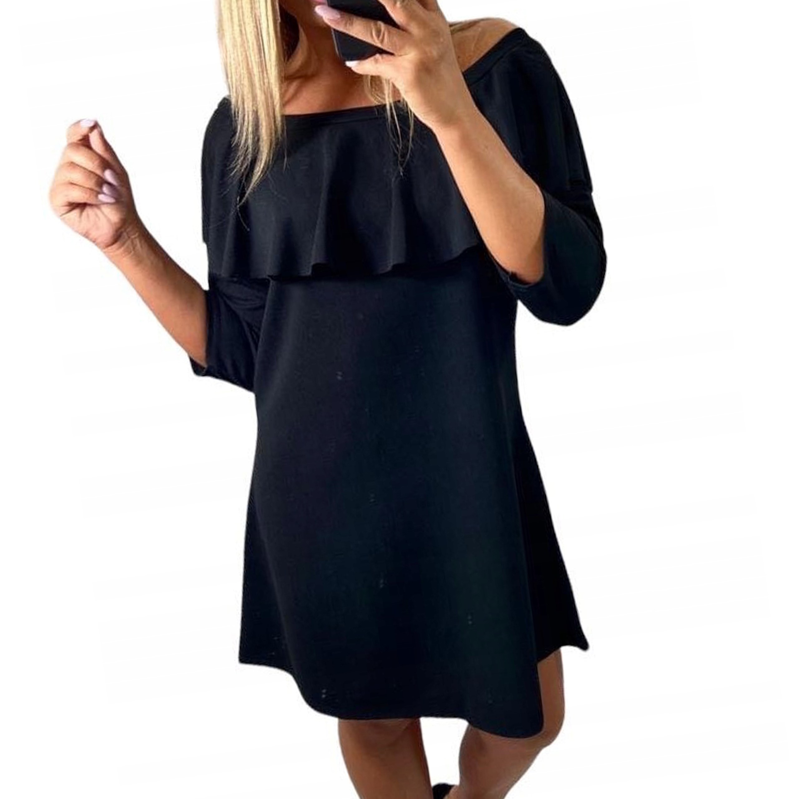 V953 Elegantní Šaty S Volánem Černá vel. (7XL)