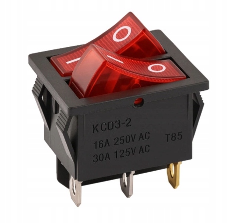 Przełącznik kołyskowy KCD3 On/off podświetlany 220V 6 Pin
