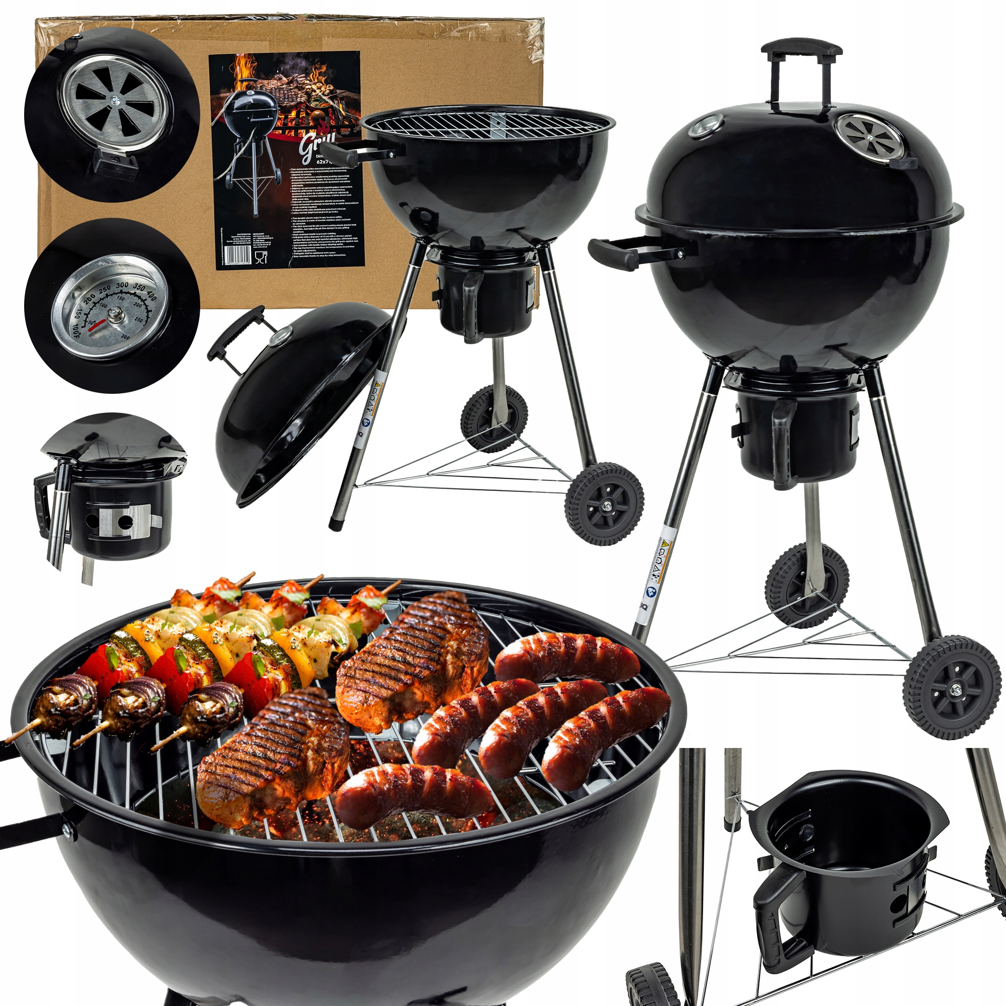 Zahradní Gril Na Uhlí Rino Garden Gw-trh-o Chromovaný Rošt Teploměr