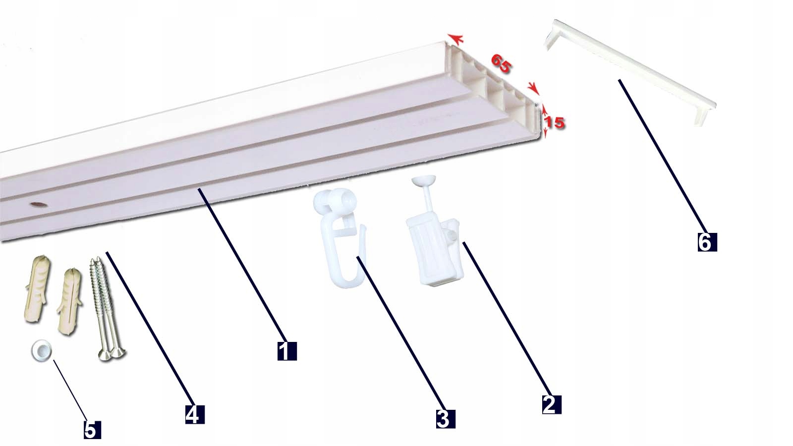 Szyna sufitowa PCV dwutorowa 5,7 mb +zestaw 570 cm Marka FajnyDom