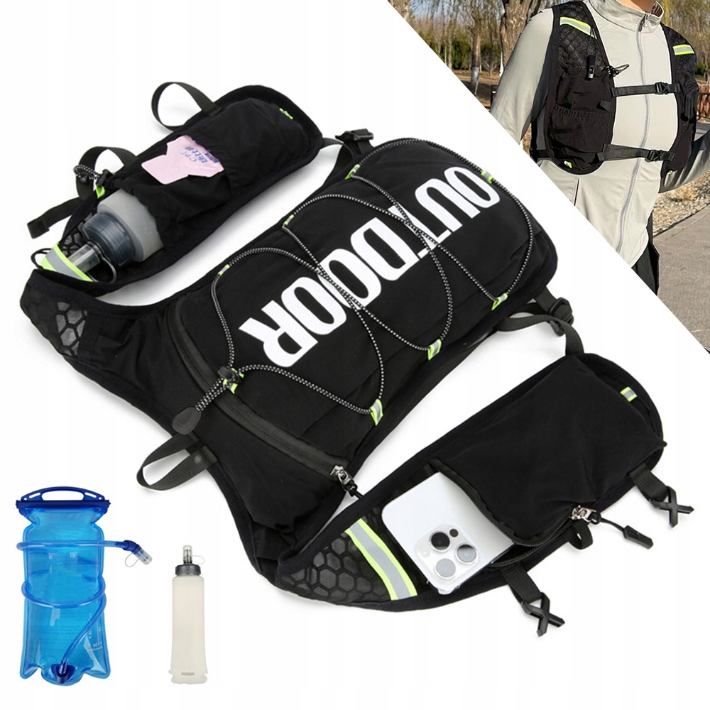 Kamizelka Biegowa Plecak Rowerowy Wodoodporny Bukłak 1.5L Bidon Odblaski