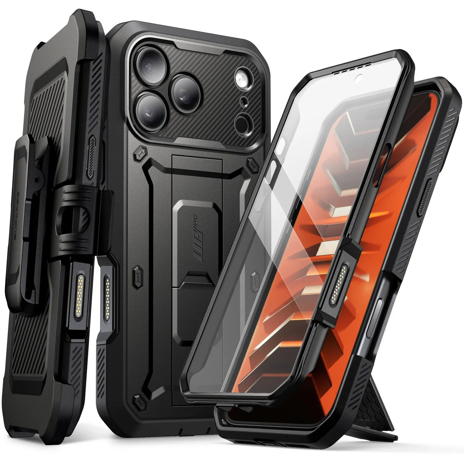 Pouzdro pro iPhone 18 Pro, Supcase Ub Pro Sp CC s krytem obrazovky a stojánkem