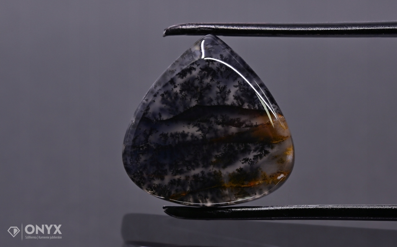 Dendritový achát z Kazachstánu konvexní plaketa slza