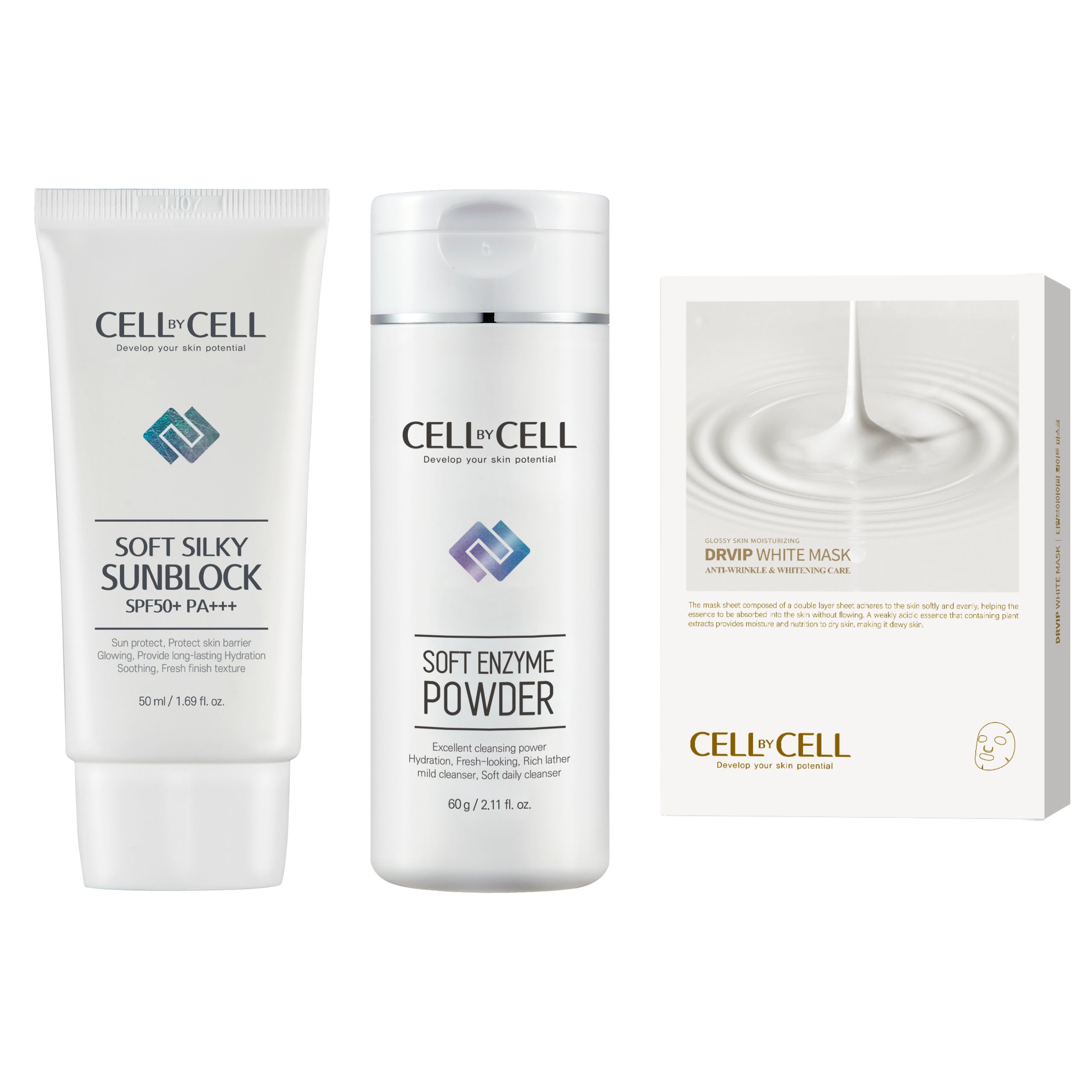 Sada Glass Skin peelingová maska, krém SPF50 Cell by Cell korejský