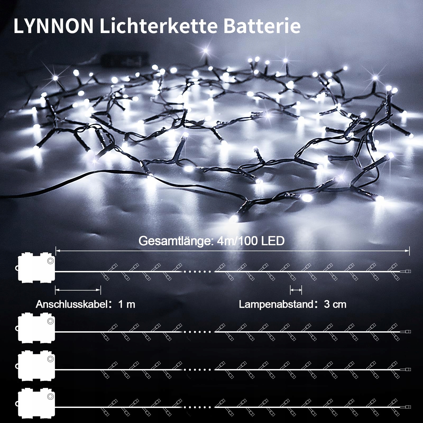 LYNNON Lampki Świąteczne Zewnętrzne Girlanda Świetlna 4 Sztuki 100 LED — miniatura 5