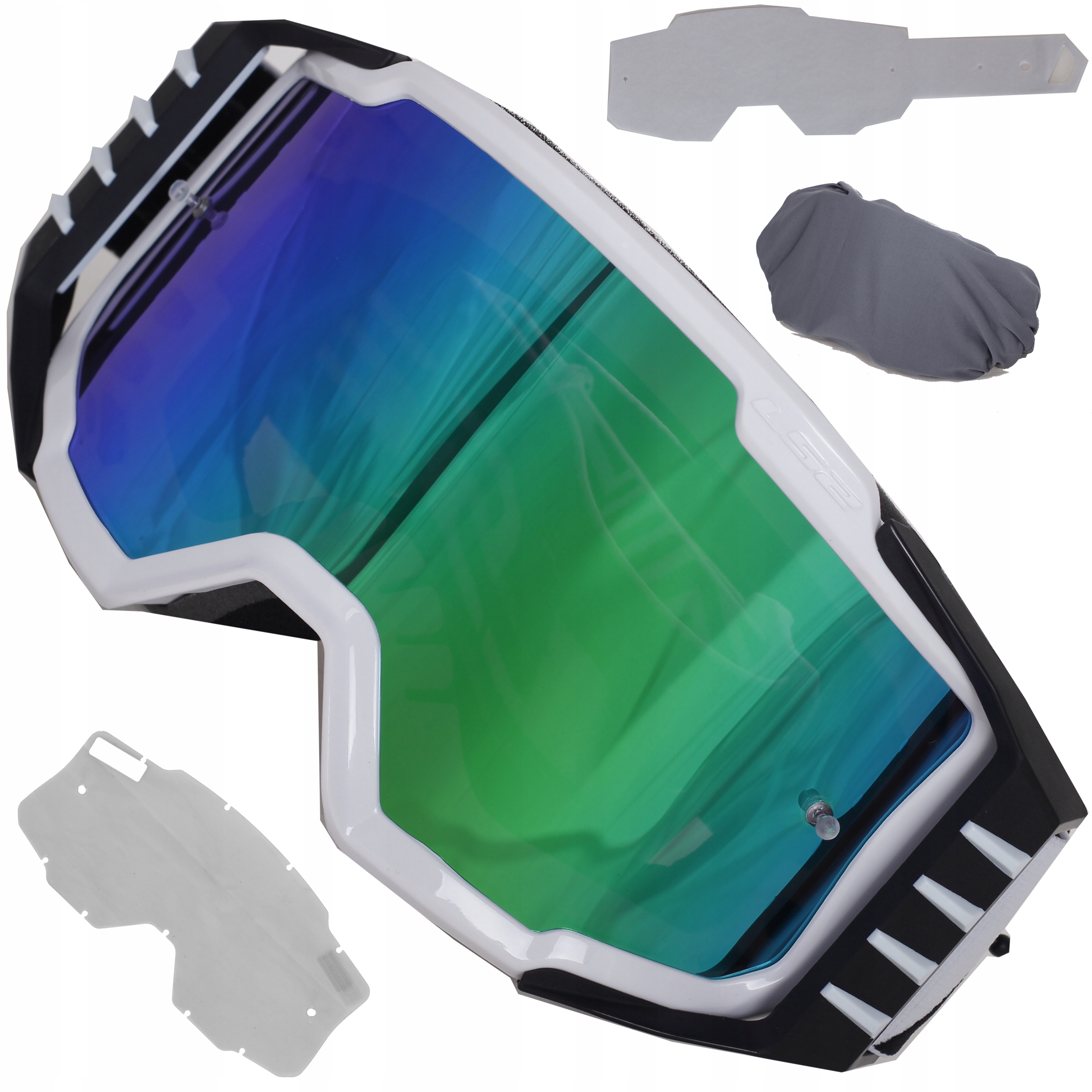 GOGLE CROSS ENDURO MOTOCROSS ATV LS2 CHARGER PRO WHITE 2 szybki + zrywki