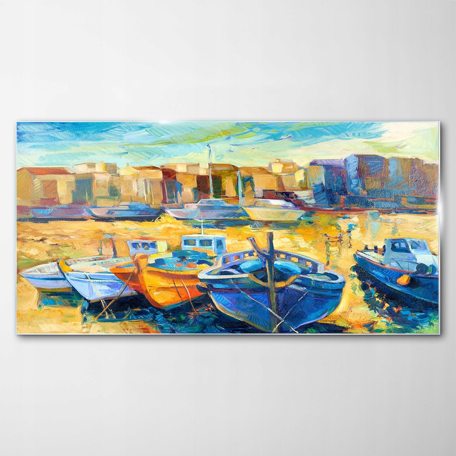 Obraz Sklenený Dekor Loďky Mesto Krajina 120x60