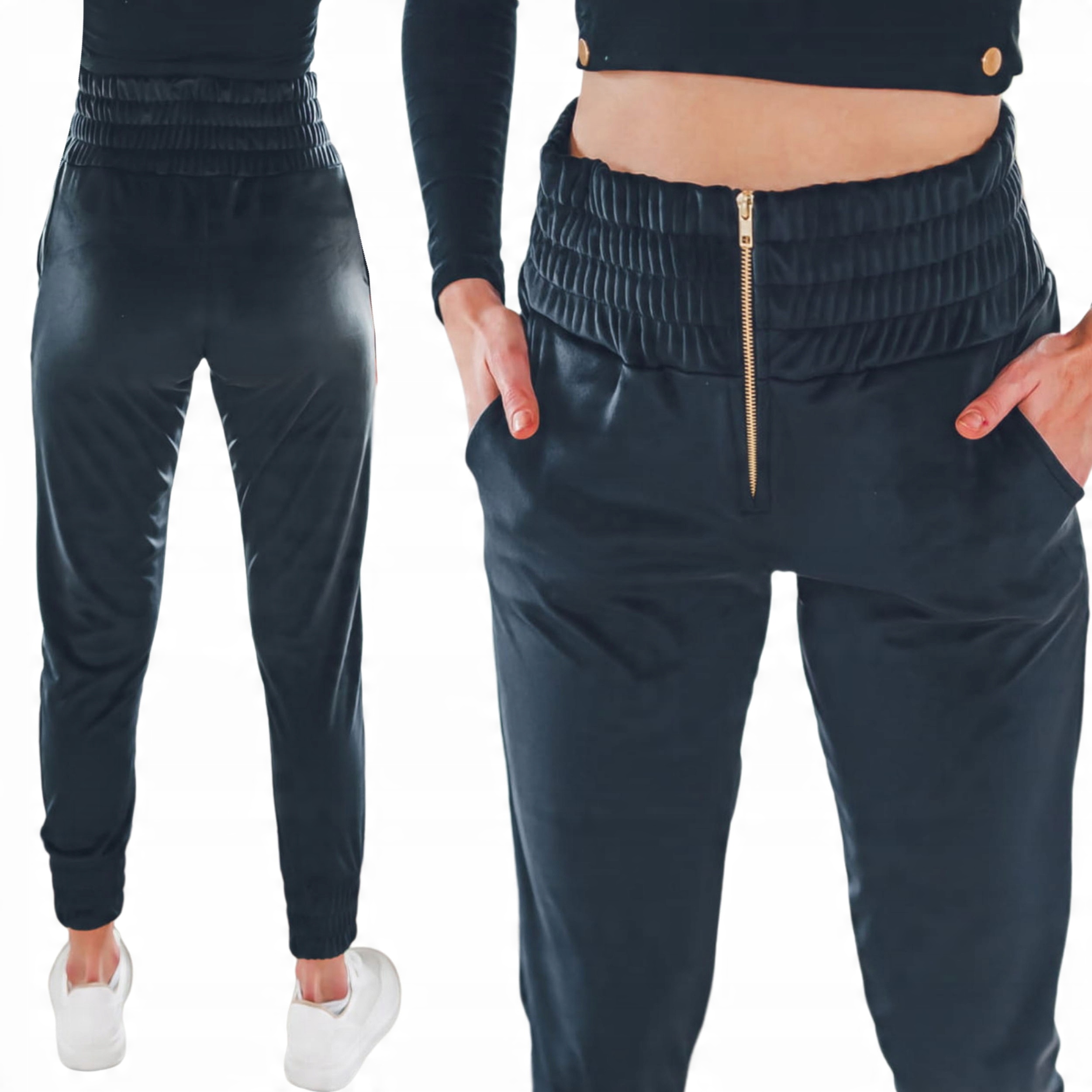 

Czarne welurowe spodnie dresowe wysokie joggery M
