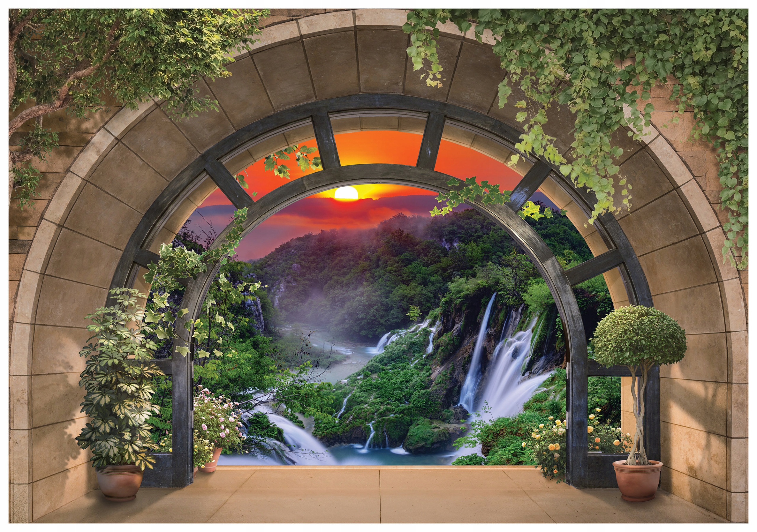 Fototapeta Vodopád Západ Hory Příroda Relaxace vinylová 416x290 lepidlo