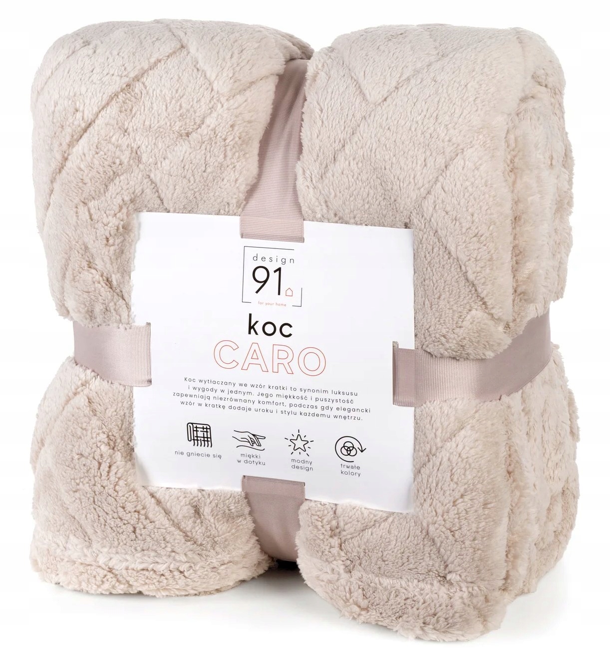 Beżowy Pluszowy Koc Narzuta, Narzuty 200 cm x 220 cm w Caro