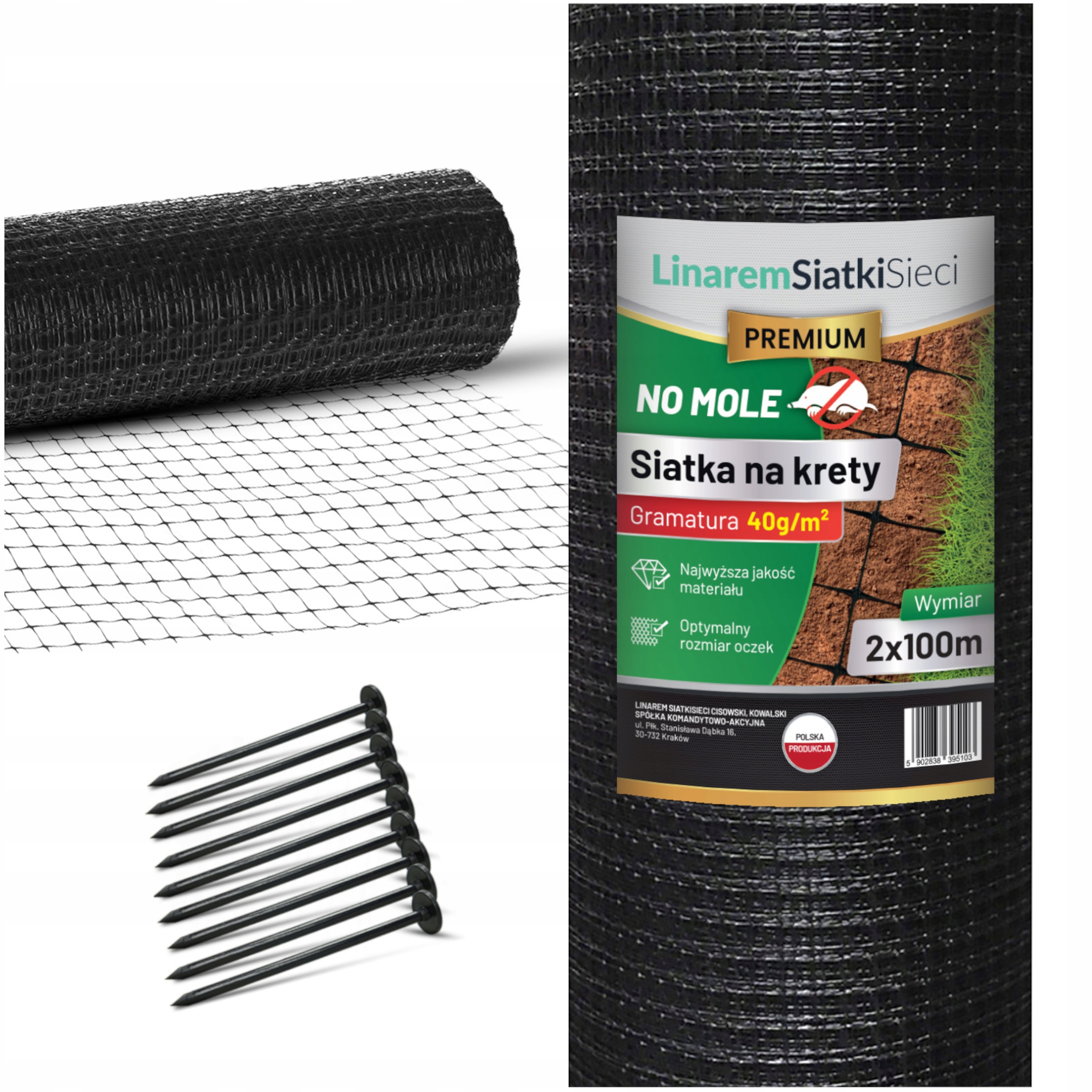 Siatka Na Krety 2x100m Premium 40g Pod Trawnik Przeciw Kretom Polska +kołki