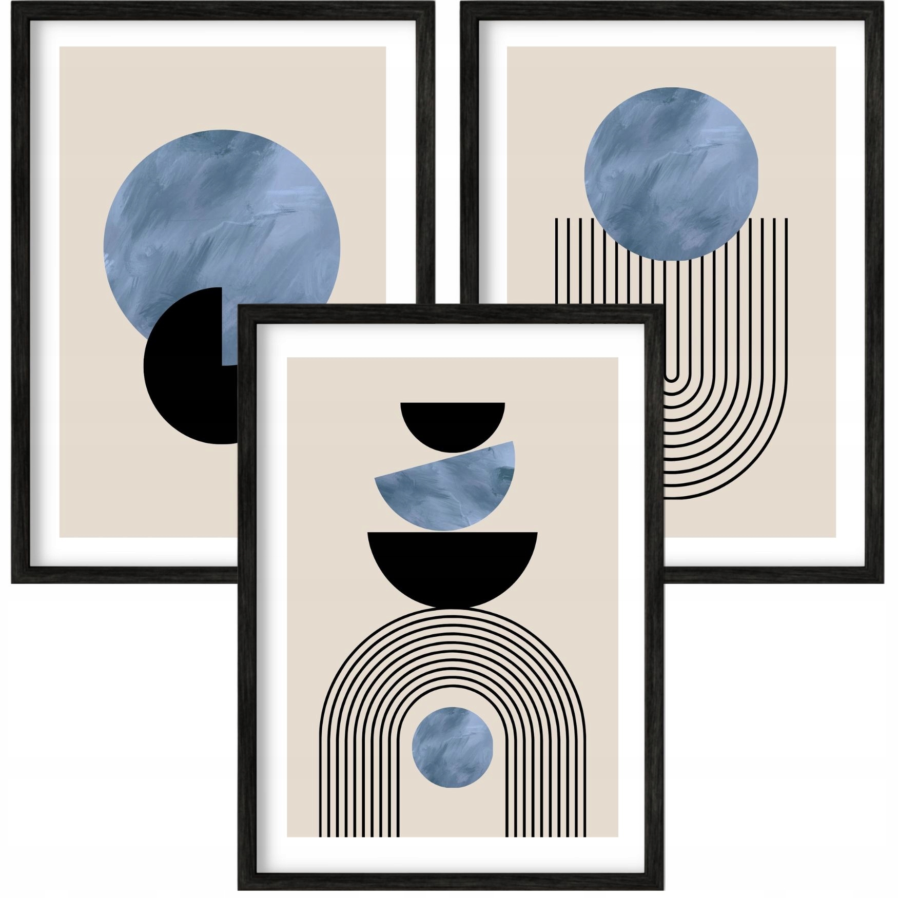 3 x Plakát 60x90 Geometrické Tvary Modré Granátové Moderní 90x60