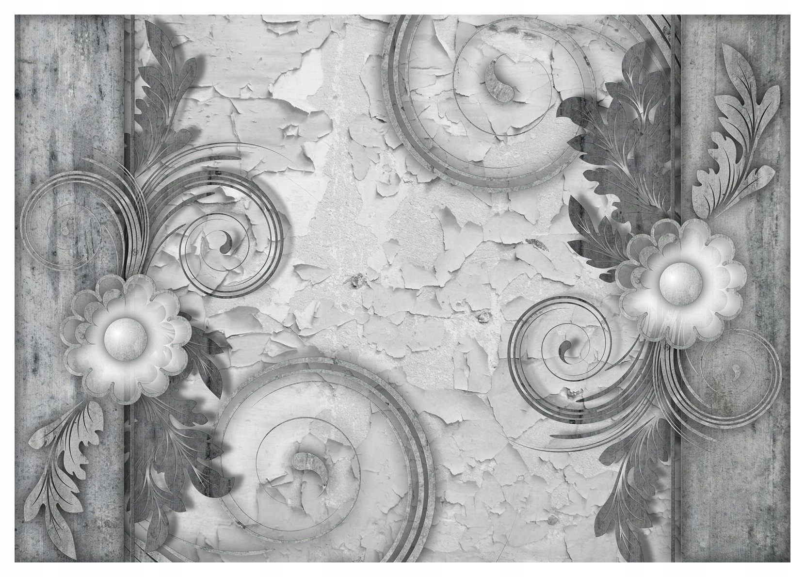 Tapeta Vintage Kvety Šedo-biele Praskliny Elegancia Pokoj 300x210 lepidlo