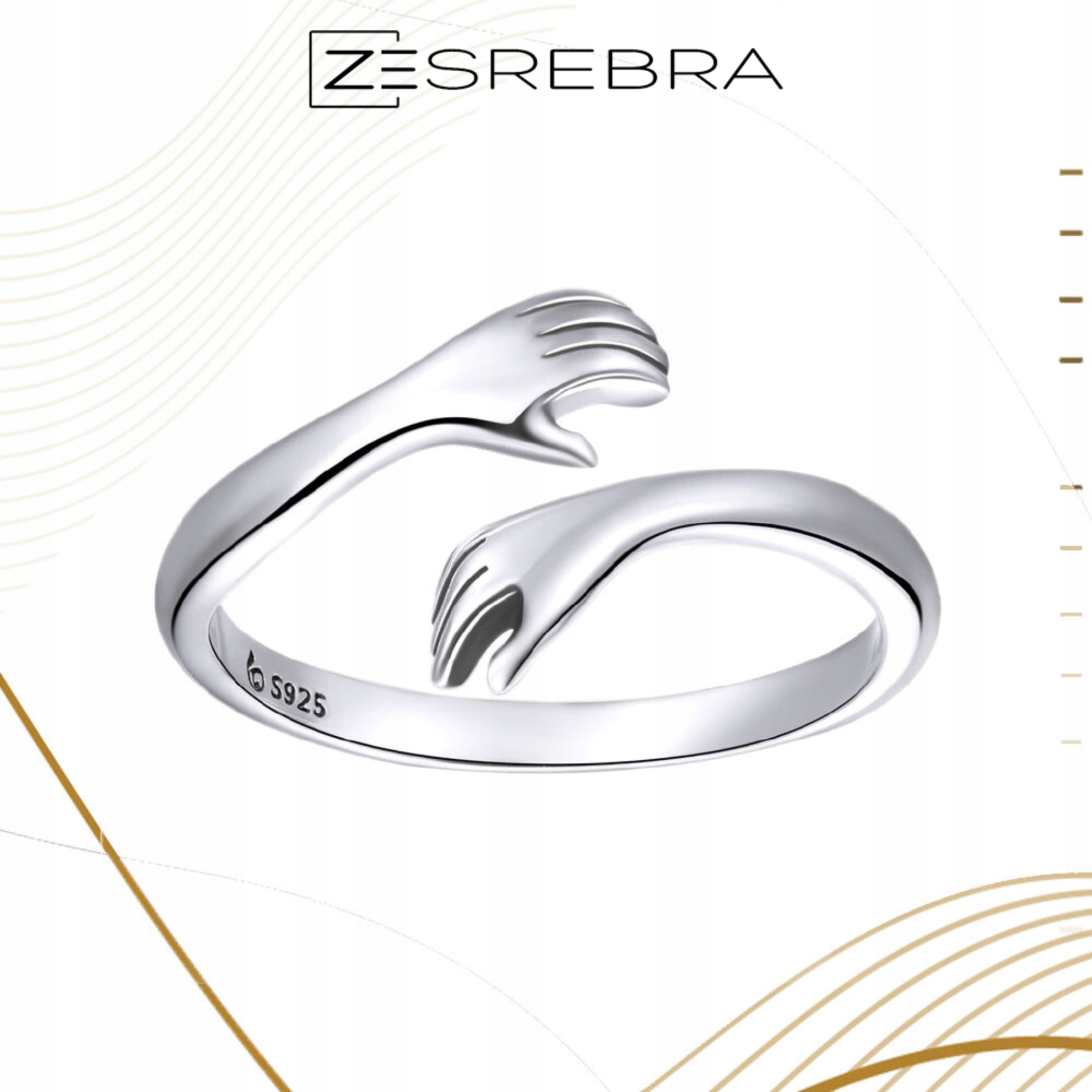 PIERŚCIONEK DŁONIE UŚCISK srebro 925 regulowany srebrny przytulenie pr. 925 Marka ZeSrebra