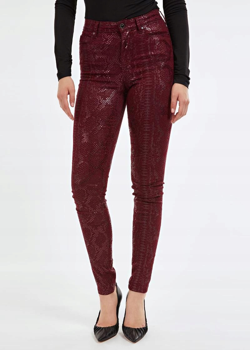 Guess Skinny Vínové Kalhoty Se Vzorem A Nízkým Pasem 24/29 Gga