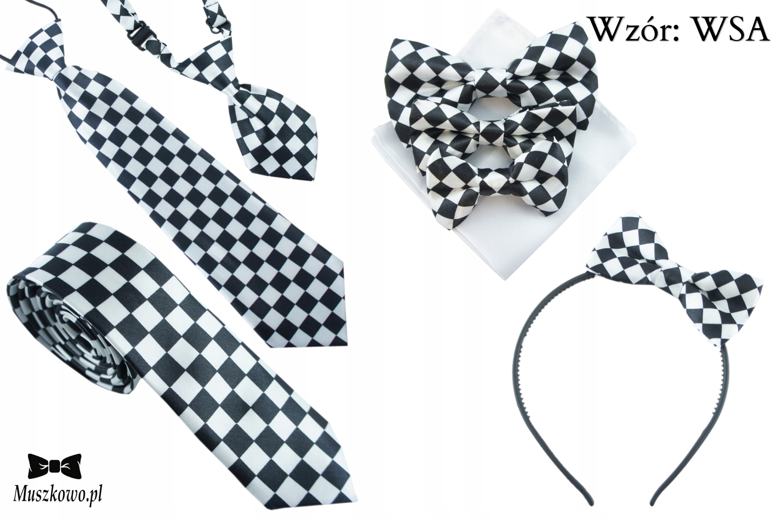 Krawat dziecięcy na gumce dla chłopca biało-czarny szachownica kratka Marka Inna marka