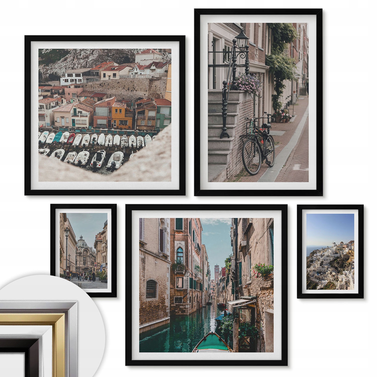 Sada obrazov pre kanceláriu alebo koridor Polyptych Očarujúce európske uličky