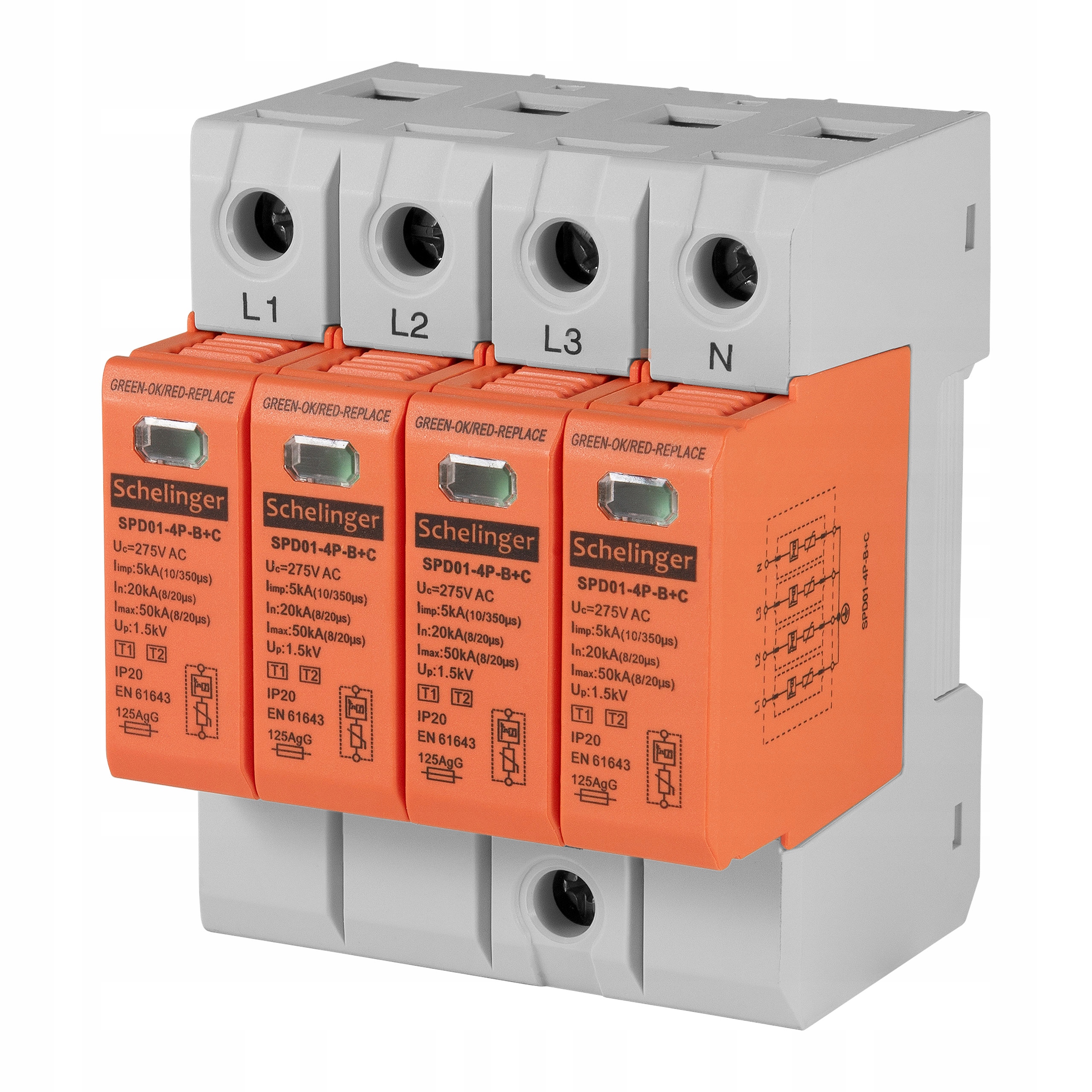 

Ogranicznik przepięć T1+T2 4P B+c SPD01 Schelinger