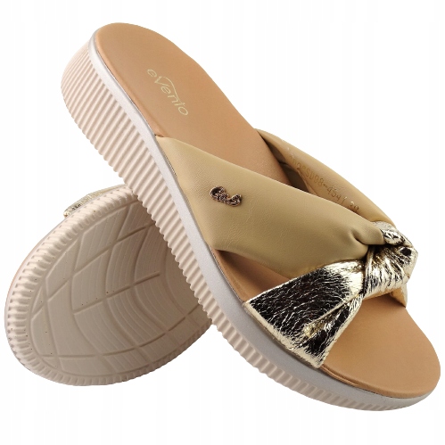 KLAPKI DAMSKIE LEKKIE BEŻOWE NISKA KOTURNA NA SZERSZĄ STOPĘ roz 41