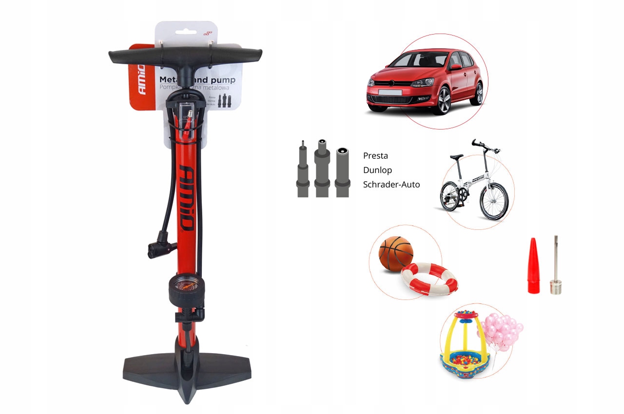 POMPKA Z MANOMETREM ROWEROWA SAMOCHODOWA SŁUPKOWA