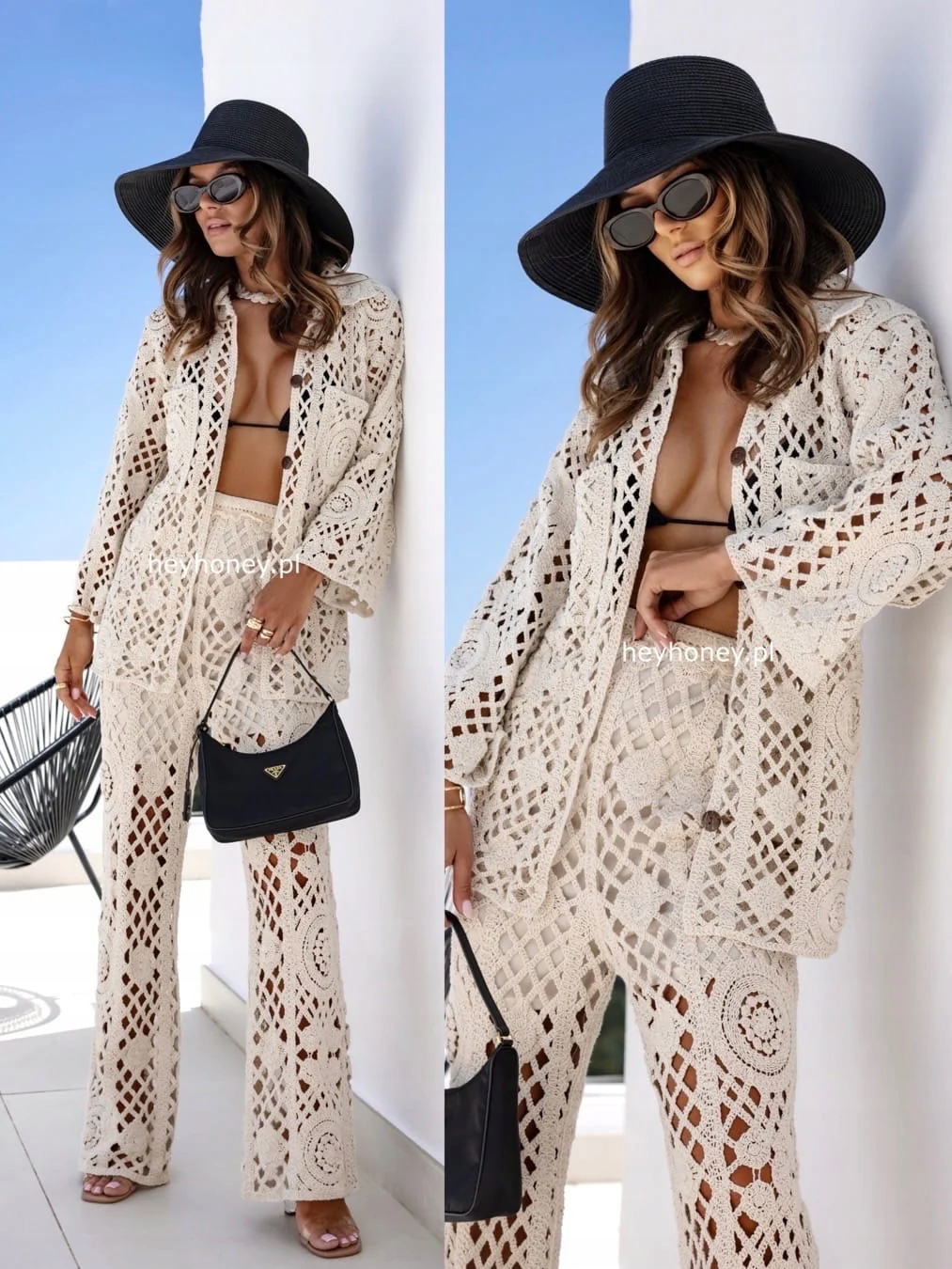 Ažurový komplet košile a kalhot Béžová Boho Essence S/m