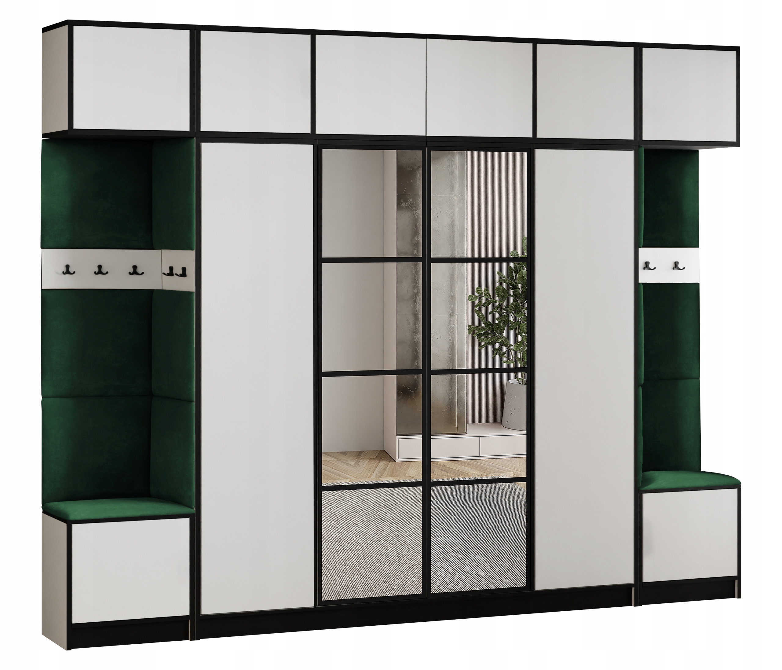 Šatní skříň s nástavcem Costa 17 bílá zelený sedák z tkaniny