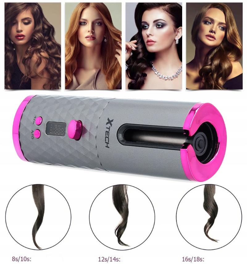 LOKÓWKA DO WŁOSÓW AUTOMATYCZNA CERAMICZNA LCD CURL SZARA XTECH Model F680