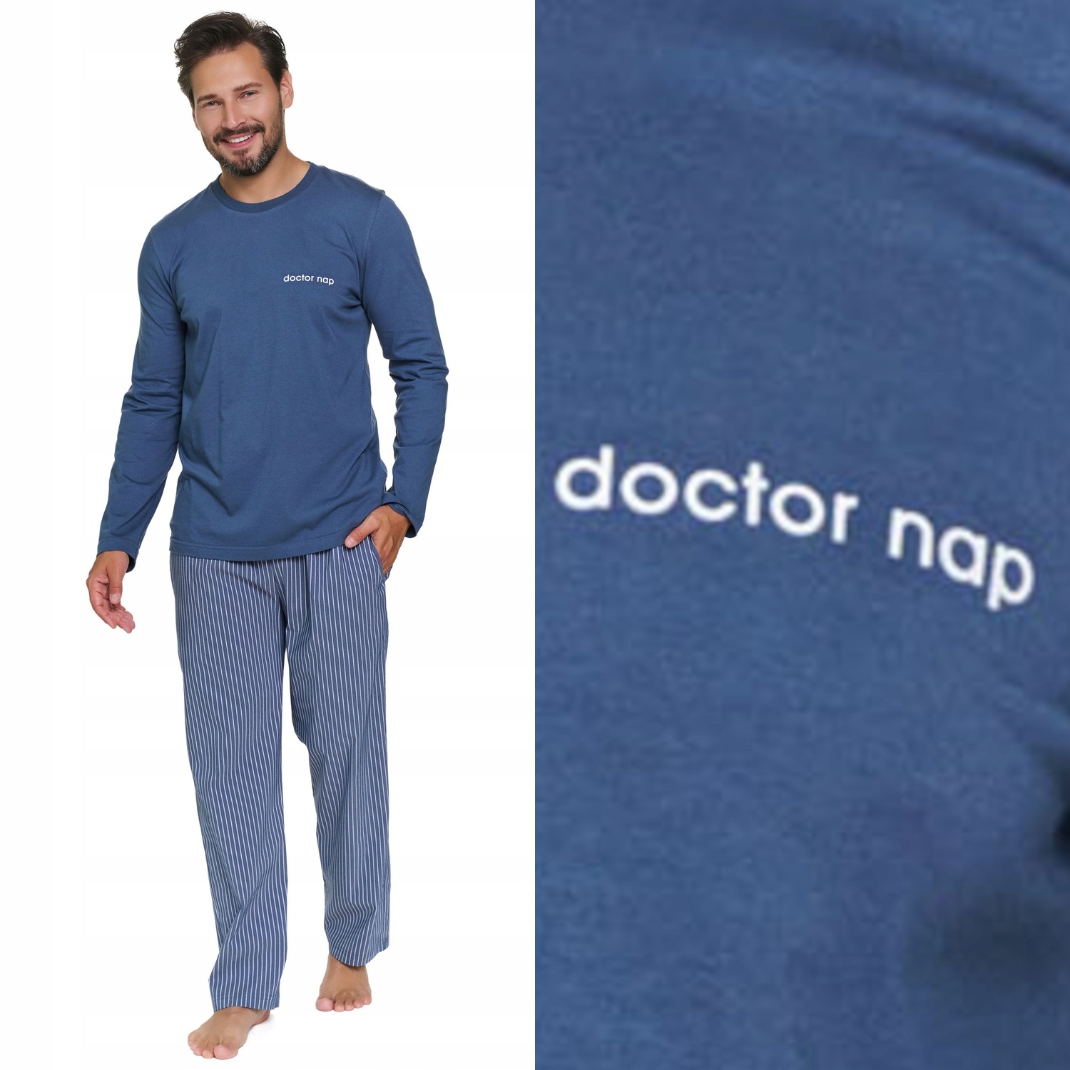 Pánské pyžamo Doctornap Pmb 7522 denim blue s bavlnou a kapsami, velikost L