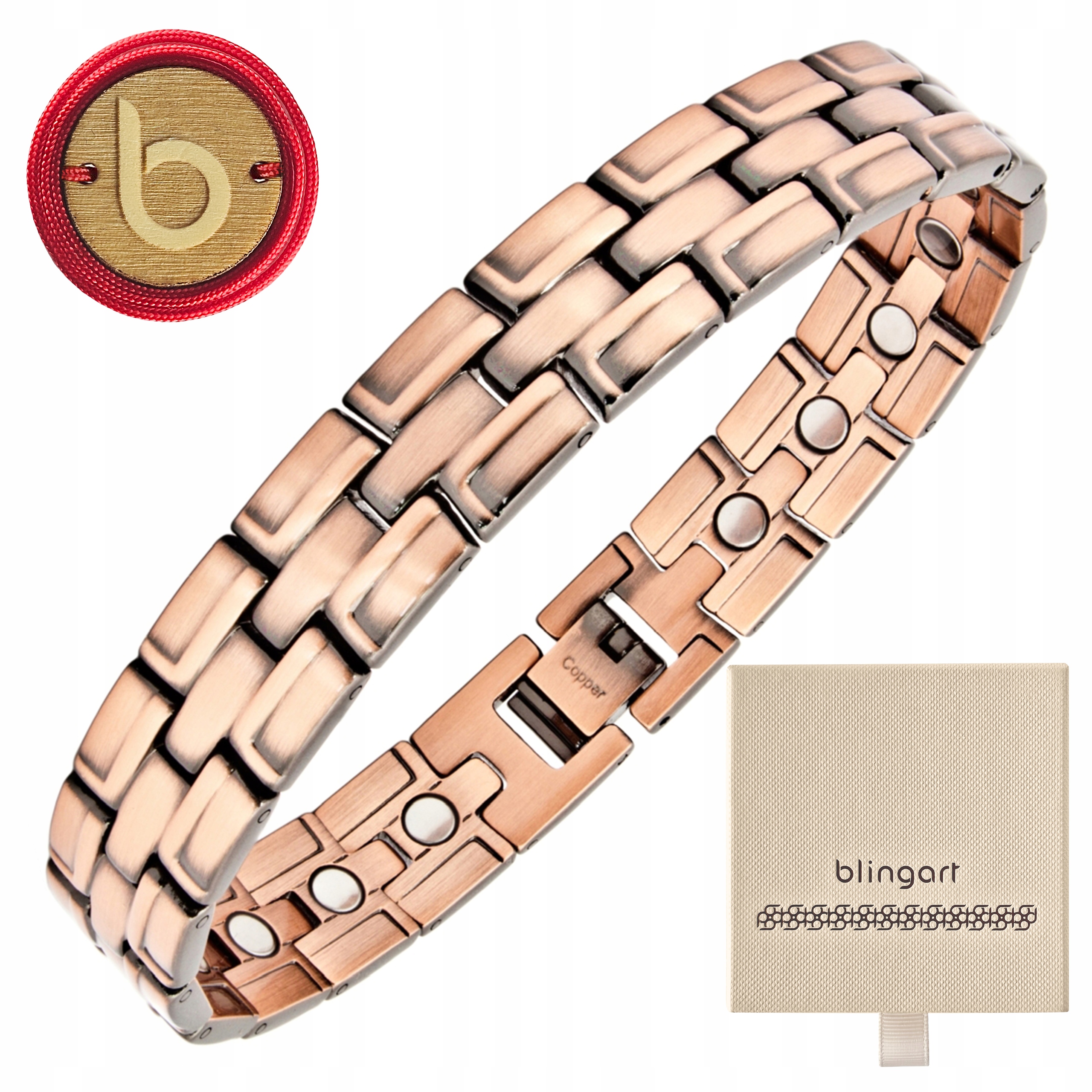 Měděný magnetický náramek pro muže, zdravotní, široký, magnety Blingart
