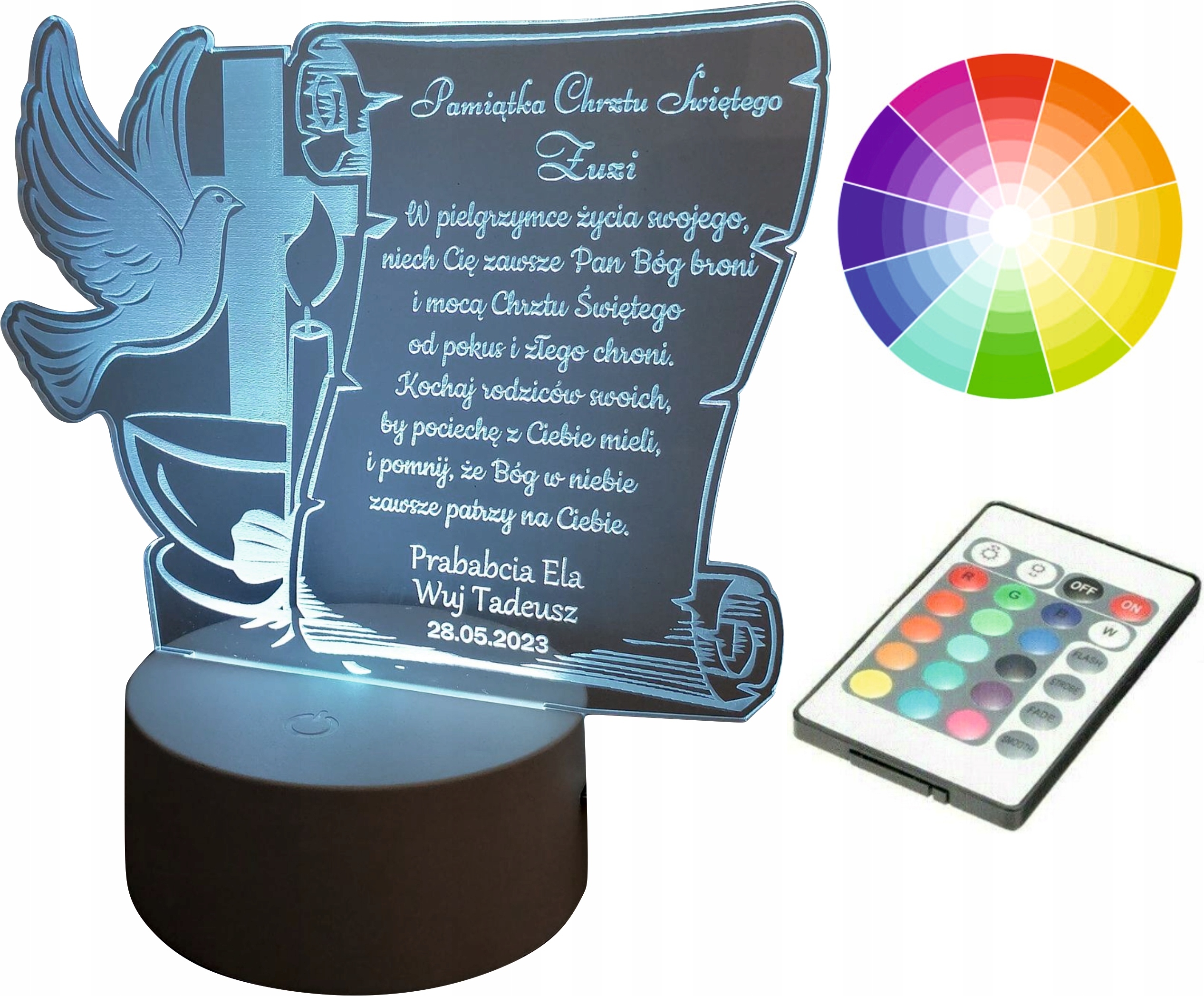 Chrzest Święty lampka statuetka prezent LED PILOT