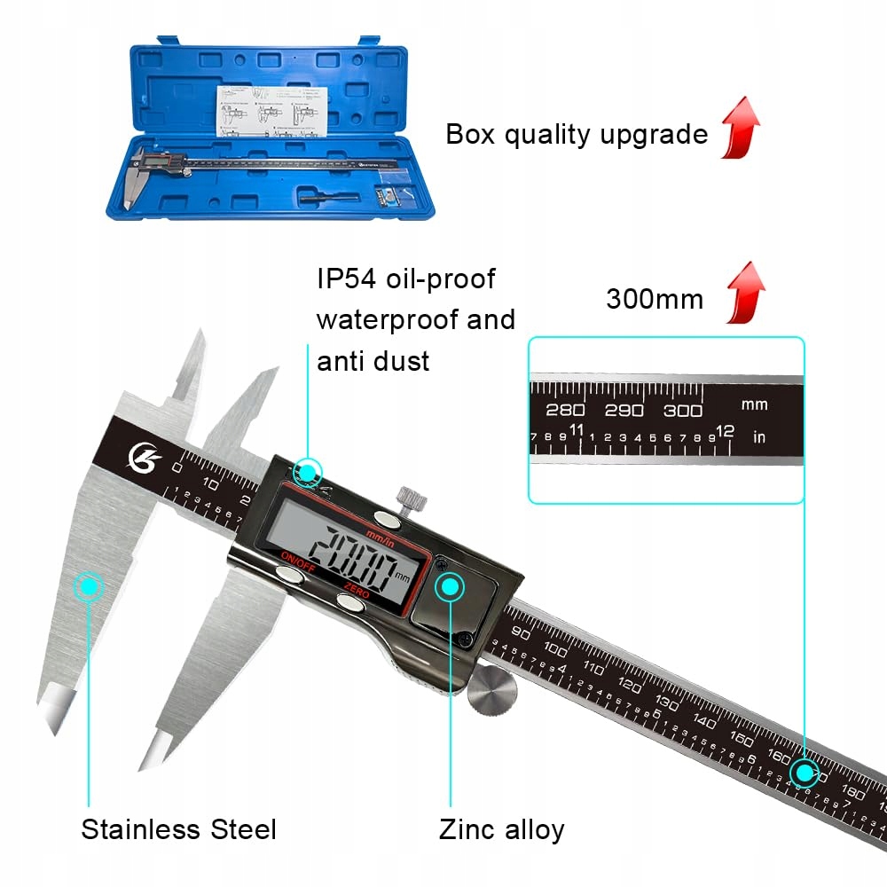 KETOTEK Suwmiarka Cyfrowa 300mm Stal Nierdzewna Wodoodporna LCD — miniatura 5