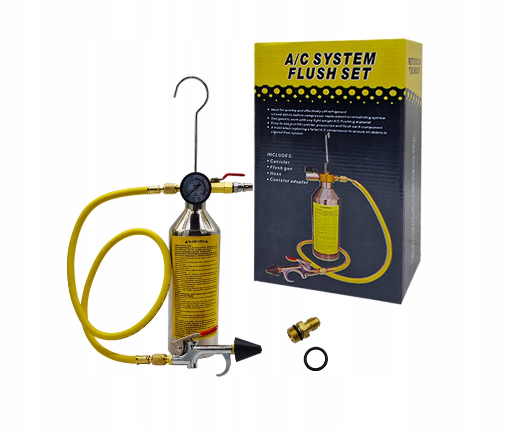 Cylindrická nádoba na oplachování klimatizačního systému s manometrem