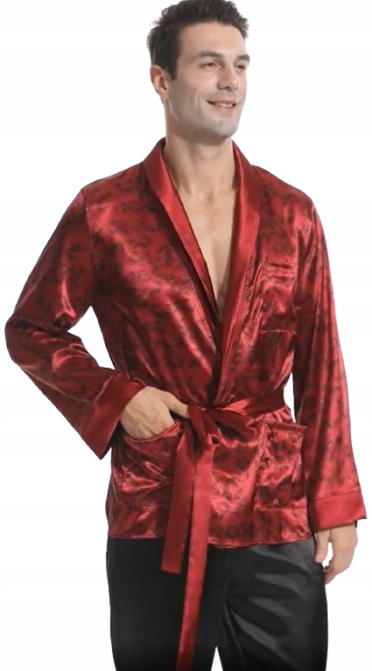 Krátký Saténový Župan Bonžurka Elegantní Vínový Sexy Župan M