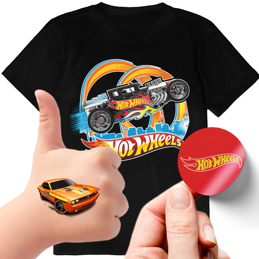 ZESTAW 3W1 KOSZULKA DLA DZIECI TATUAŻE NAKLEJKI HOT WHEELS 152 JAKOŚĆ