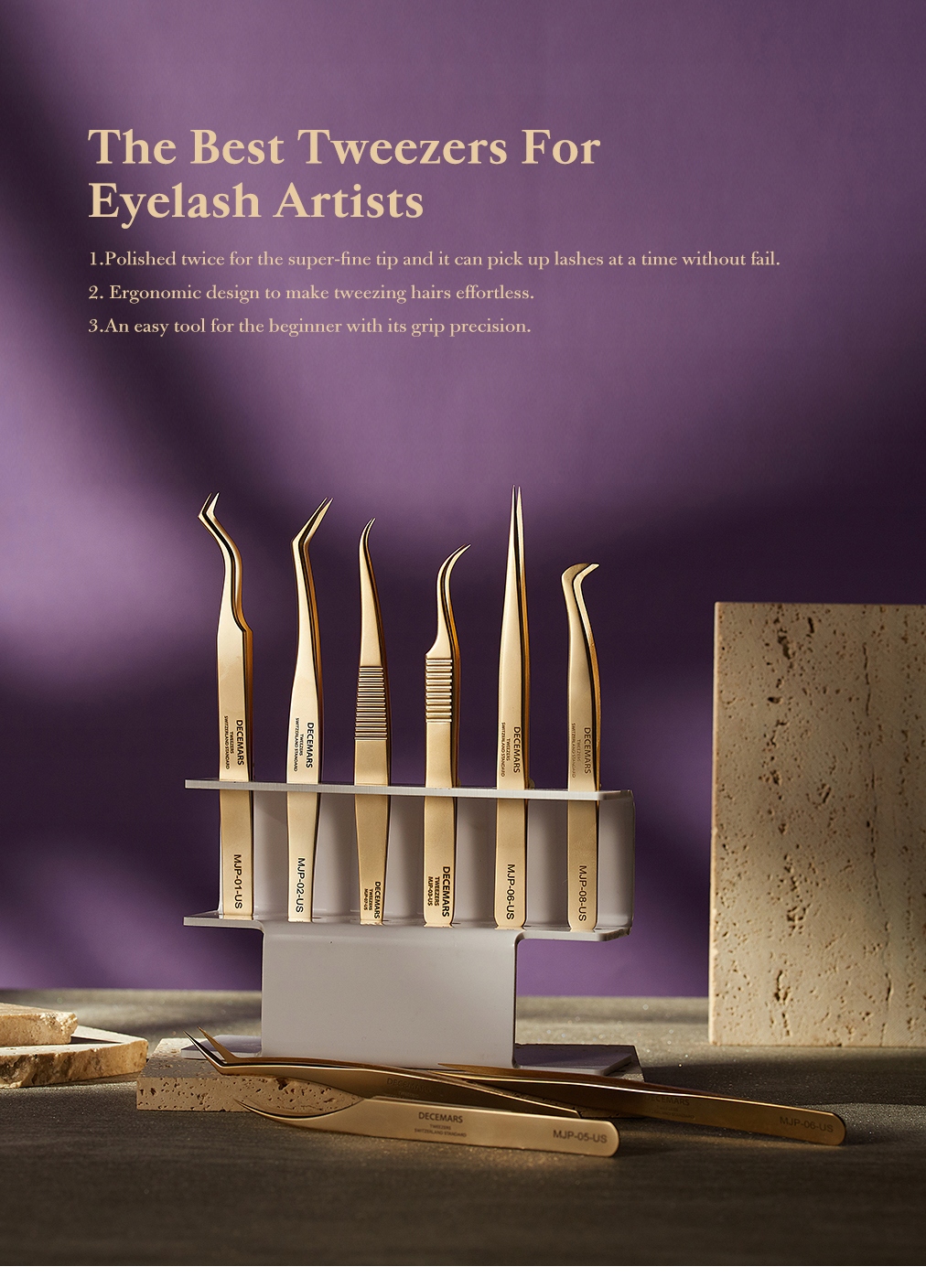 DeceMars Eyelash Extension Tweezers Gold Color Marka bez marki