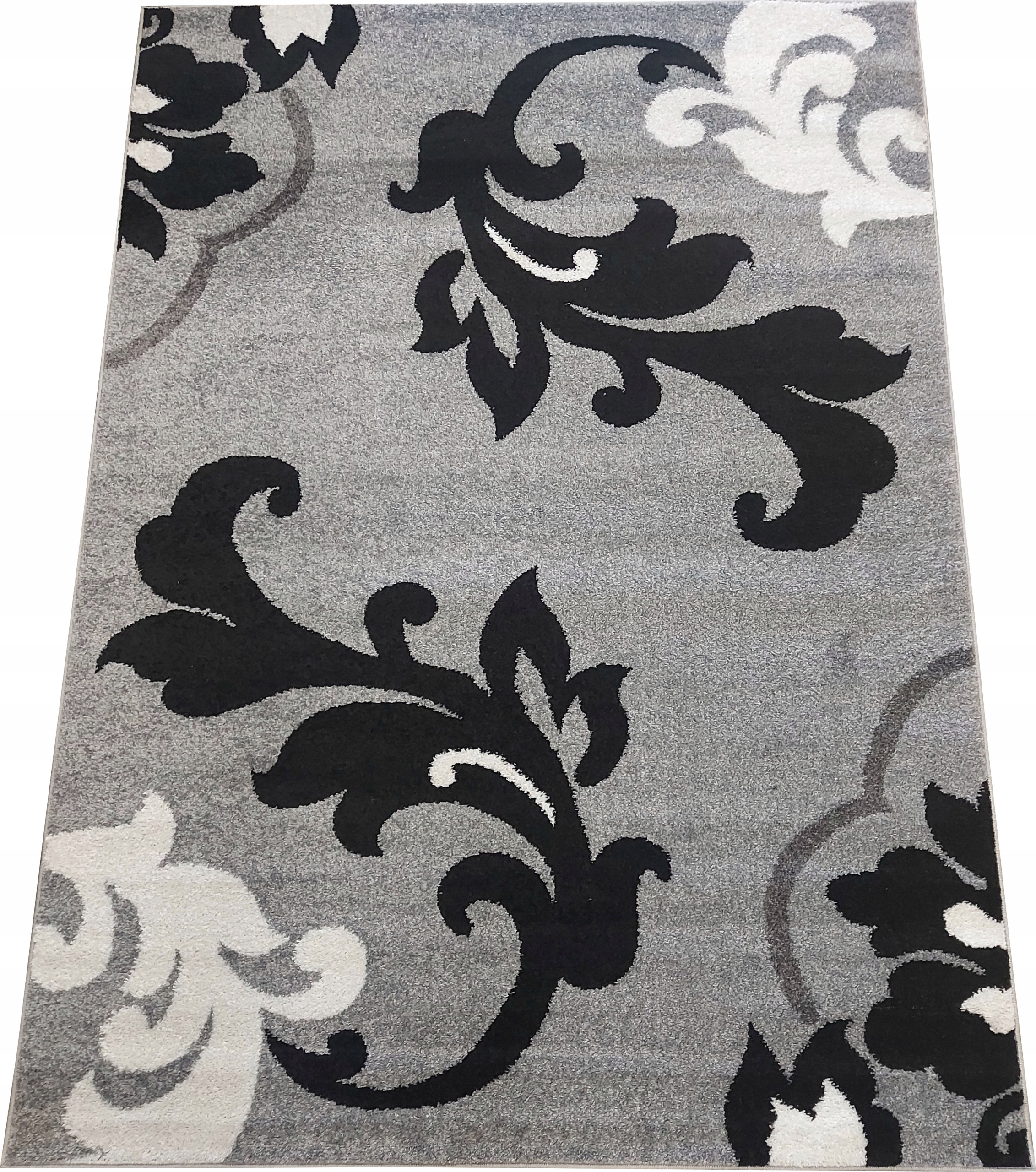 Šedý koberec do obývačky, s kvetmi, 300 x 400 cm