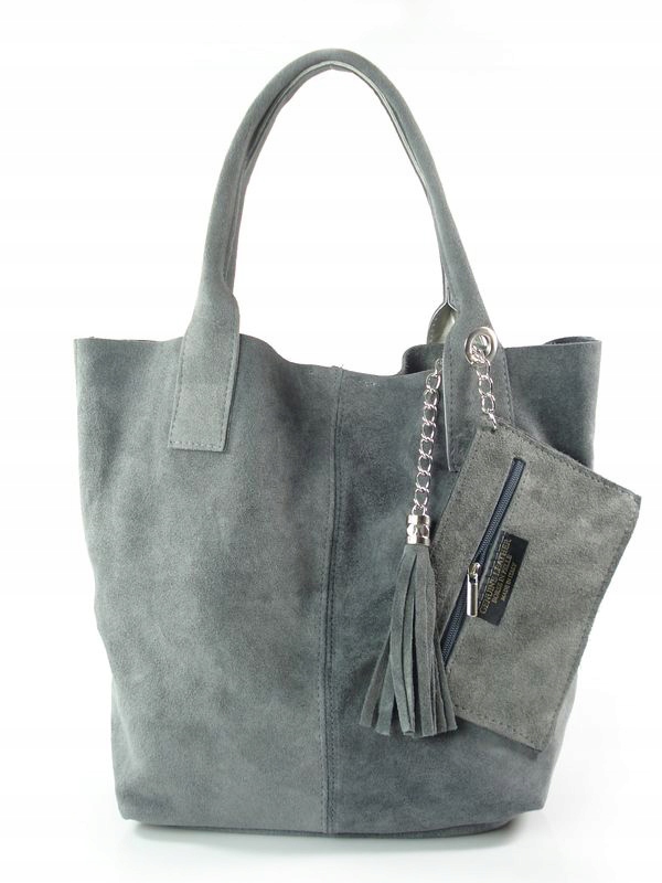 Nákupní taška Shopper z italské semišové kůže Vera Pelle Šedá