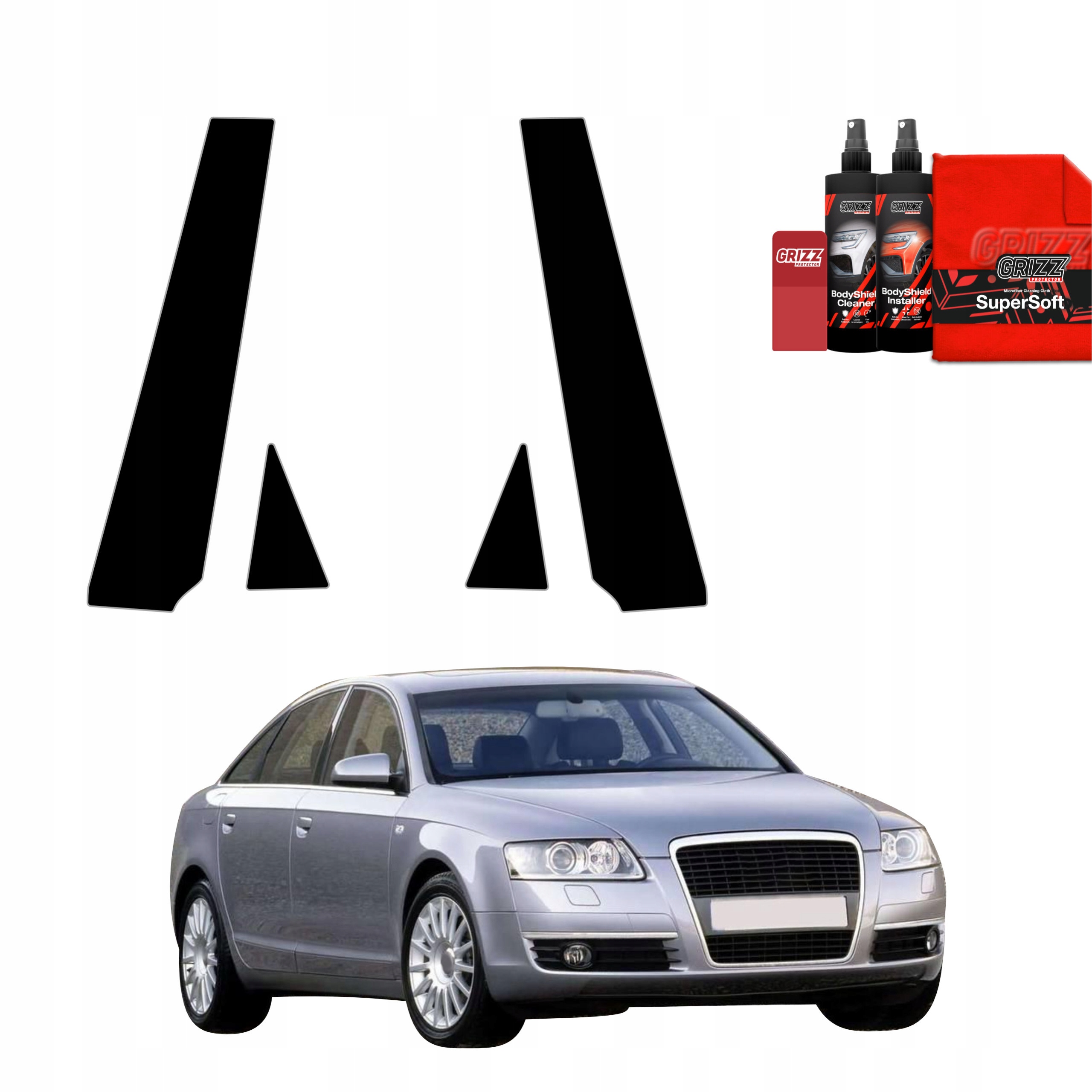 4v1 Černá fólie na sloupky pro Audi A6 C6 Sedan 4D (2004-2008)