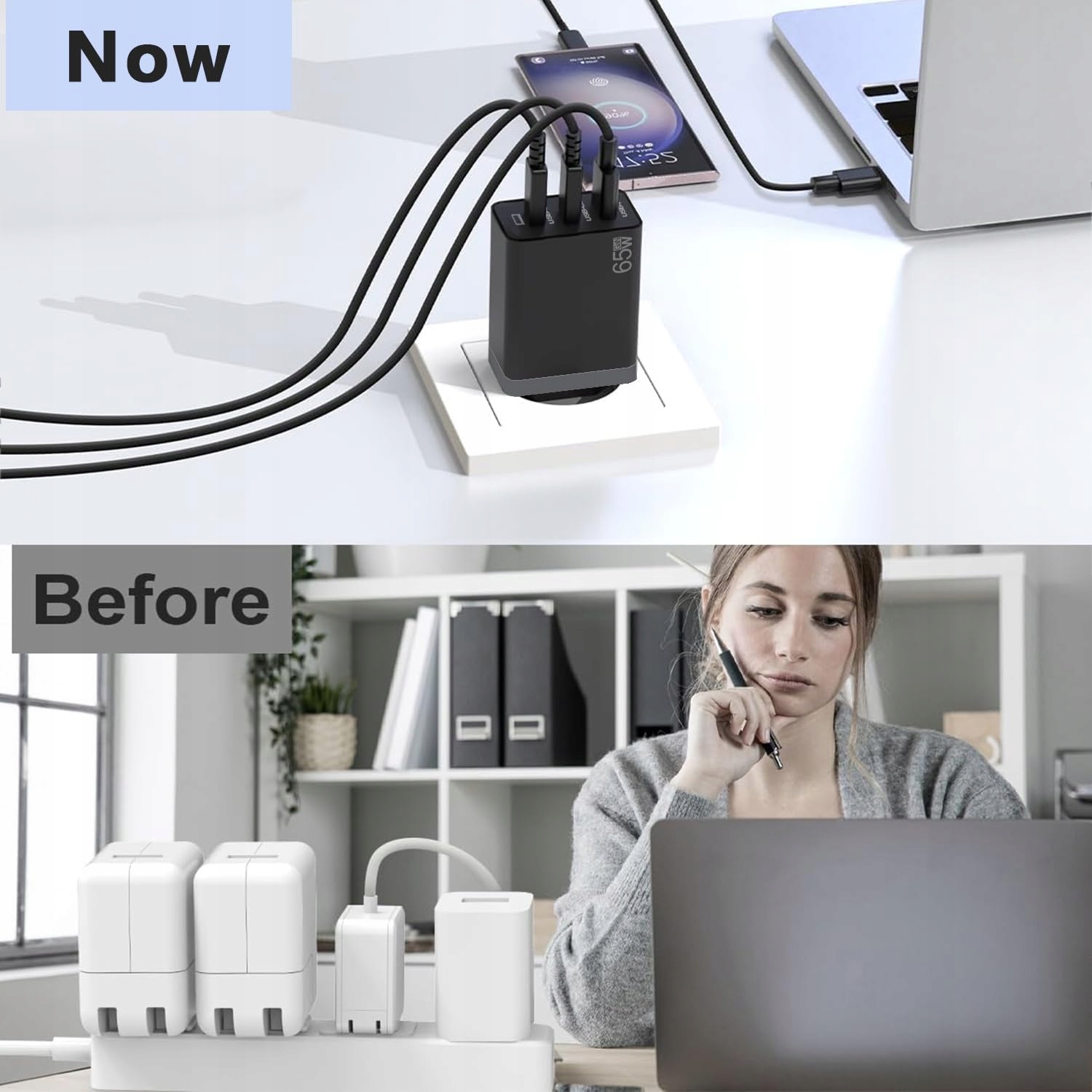 nongxiang Ładowarka USB C 65W 3 Porty Szybkie Ładowanie do Laptopów — miniatura 7