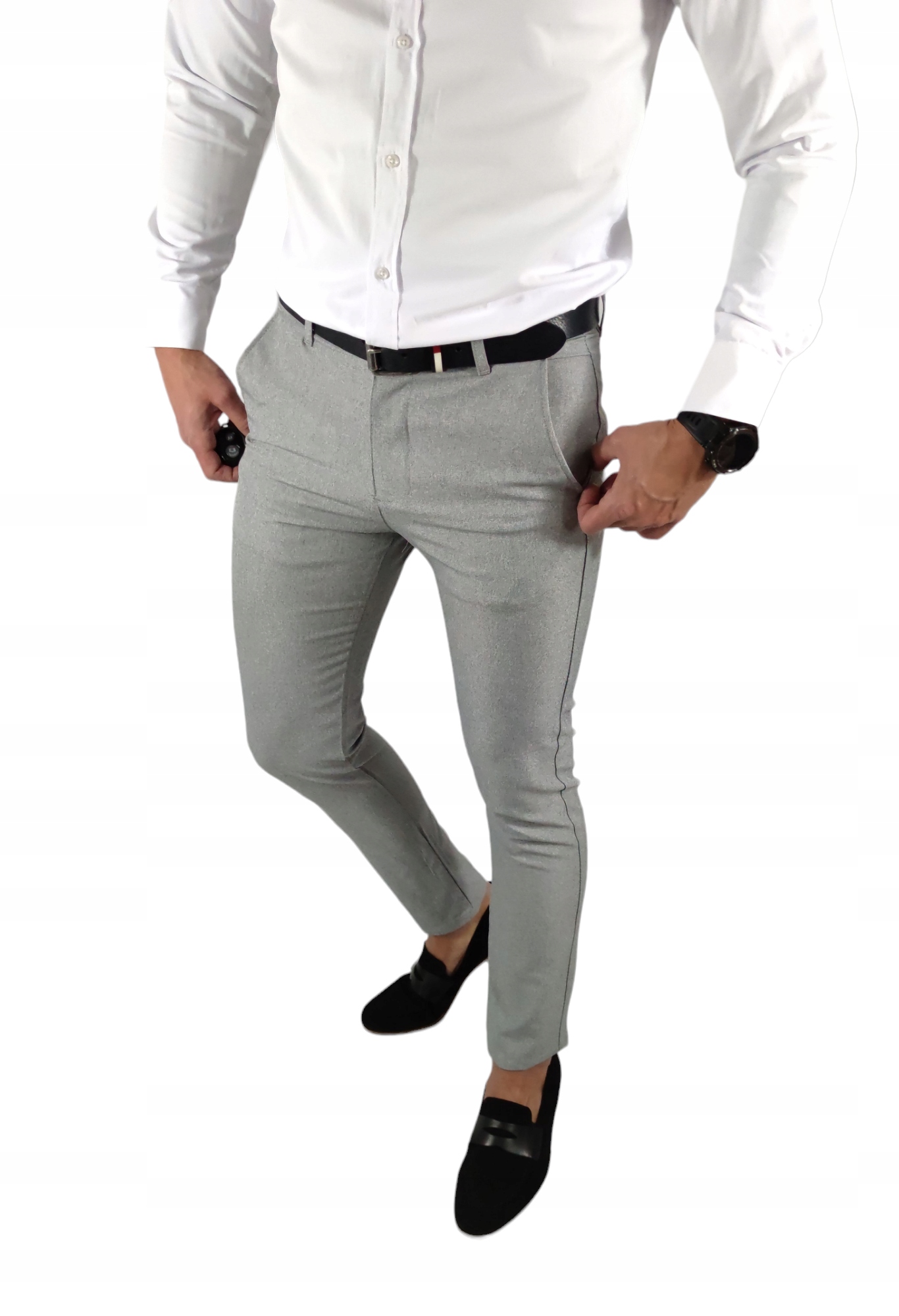 Dámské slim chino kalhoty hladké šedé popelavé DJ05 W36