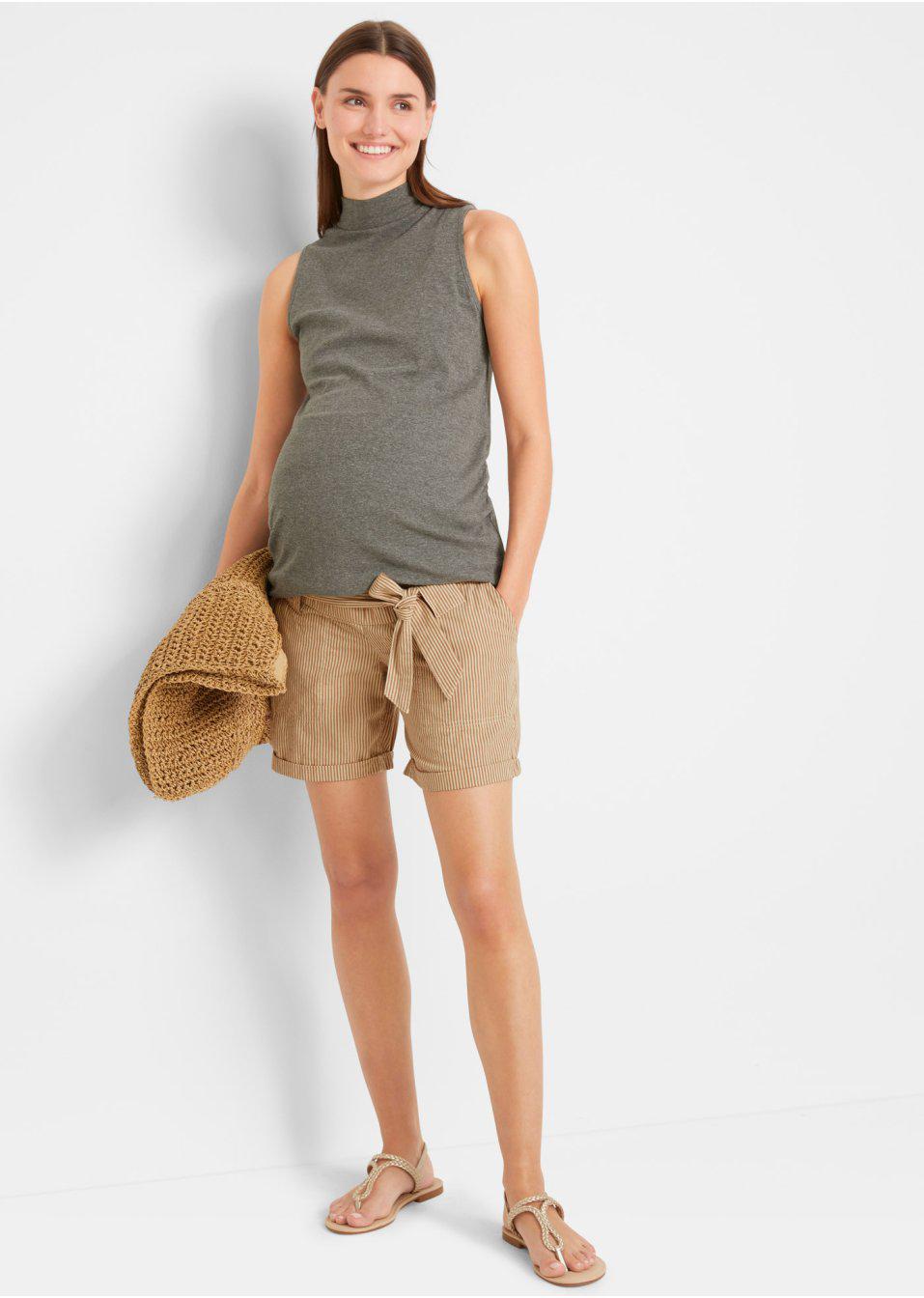 46 Bonprix _SM BEŻOWE SPODENKI CIĄŻOWE Wzór dominujący paski