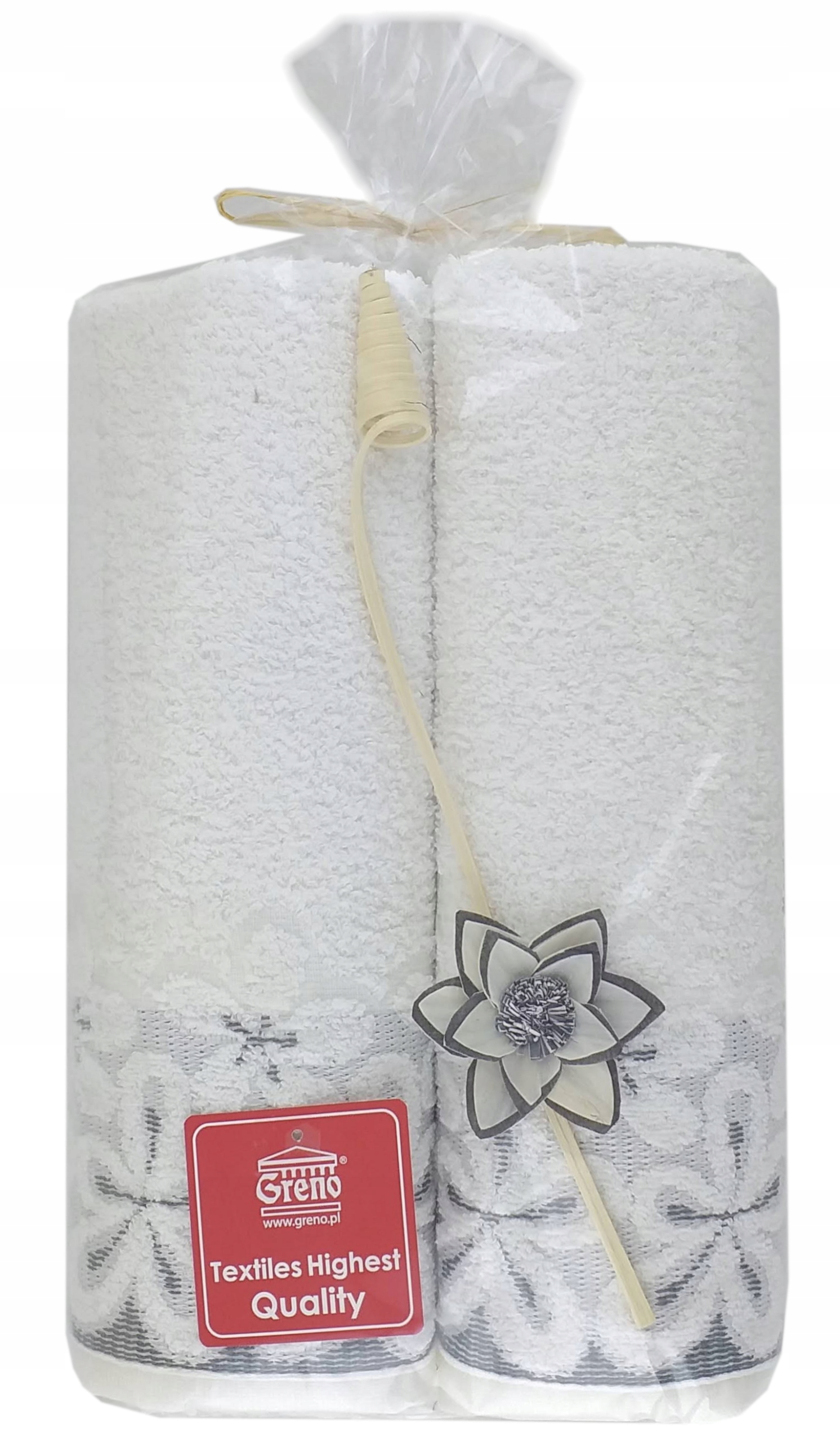 Komplet 2 ręczników Bella 50x90 70x140 celofan Greno biały