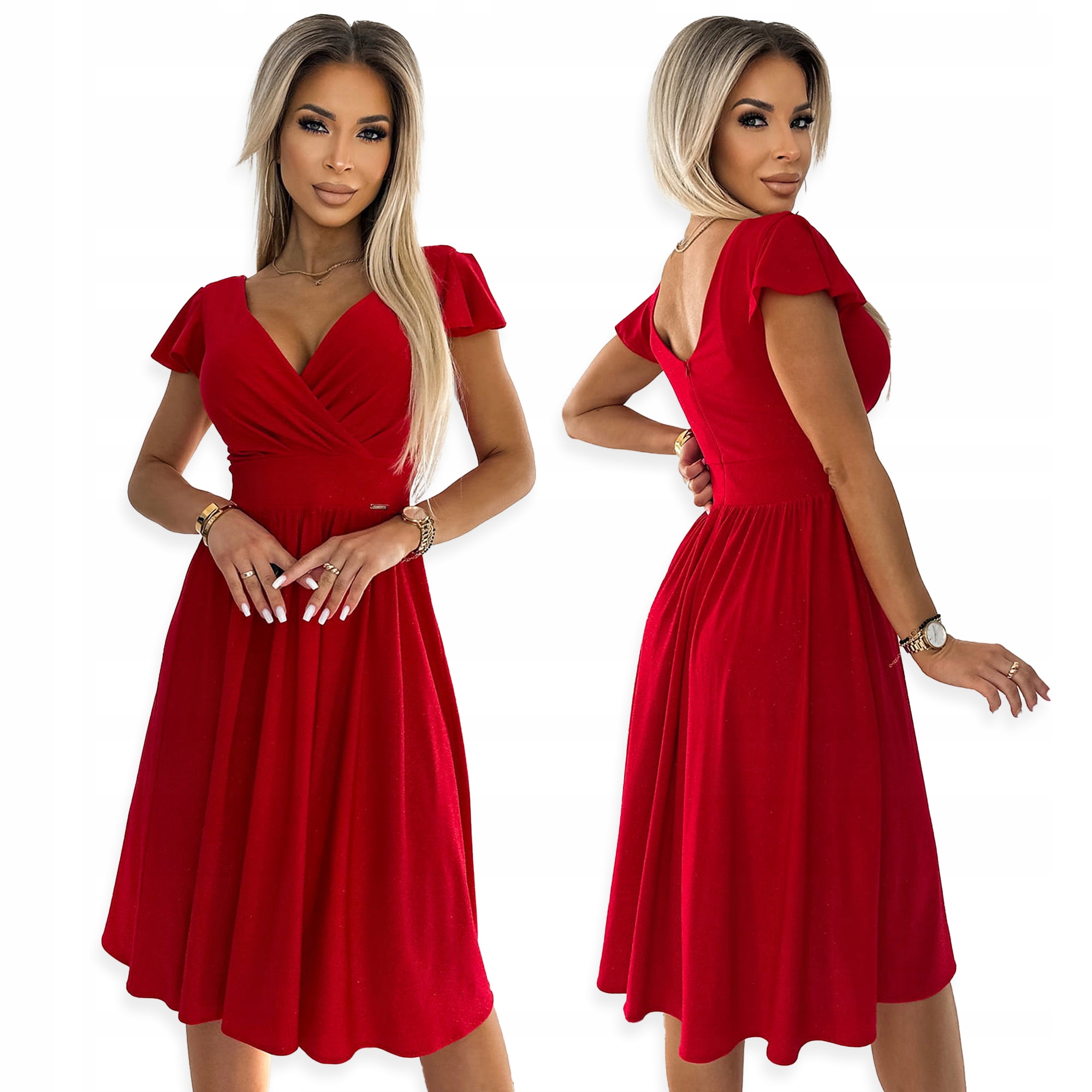 Matilde Šaty s výstřihem a krátkým rukávem Numoco Červená Brokat M