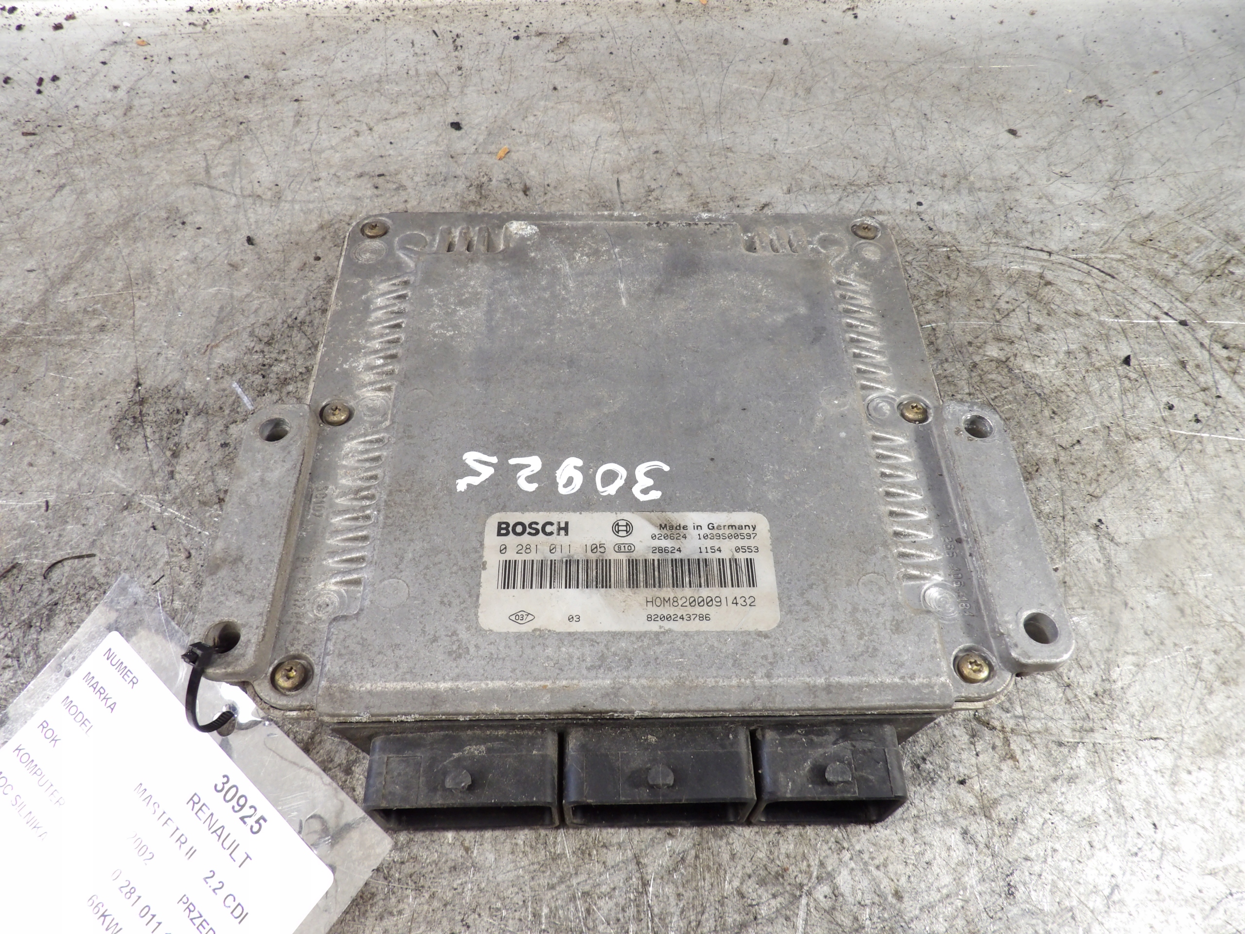 Renault Master II computer, Centralina 0281011105 8200243786 BOSCH