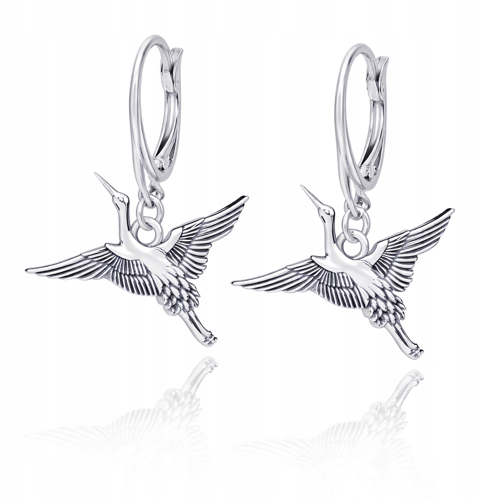 Pták Jeřábové Jeřáby Stříbrné náušnice na anglickém biglu stříbro 925